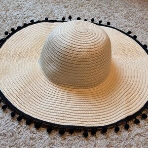 [J. Crew] Wide-Brim Straw Hat with Black Trim
